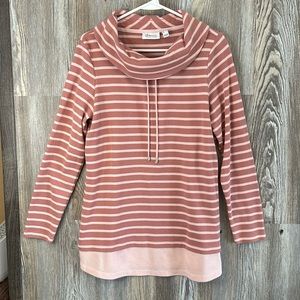 D&Co. Active pink and salmon striped top with with cowl neck, M